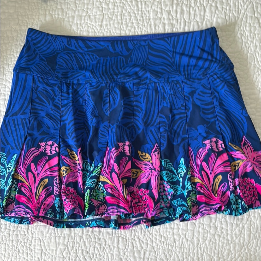 Lilly Pulitzer Blue and Pink Pleated Skater Mini Skirt